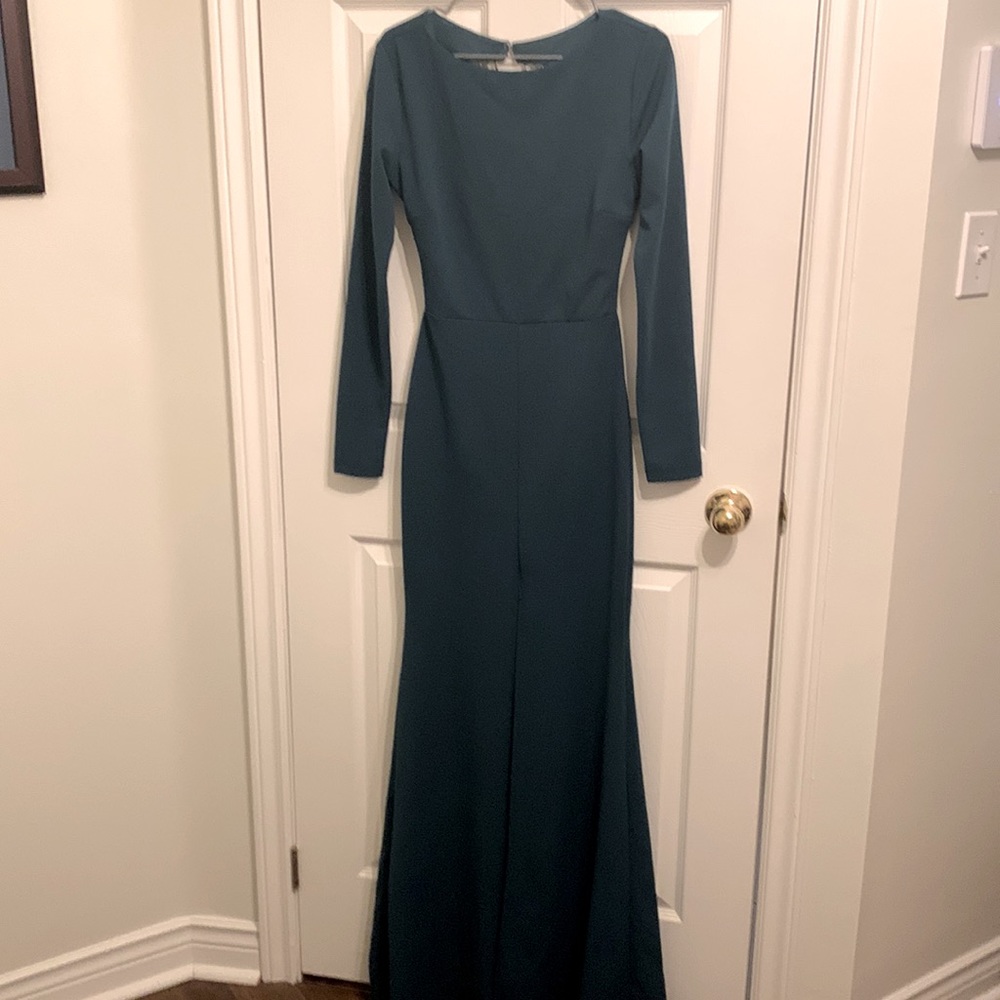 S dark green formal dress with open back